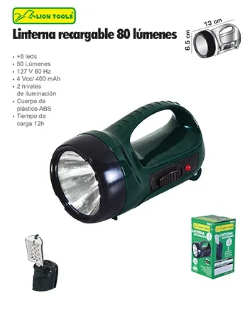 LINTERNA LION TOOLS REC 1W1 LED L/ALCAN +8LED 8816