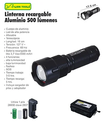 LINTERNA LION TOOLS RECARGABLE ALUMINIO LED 5W 2804