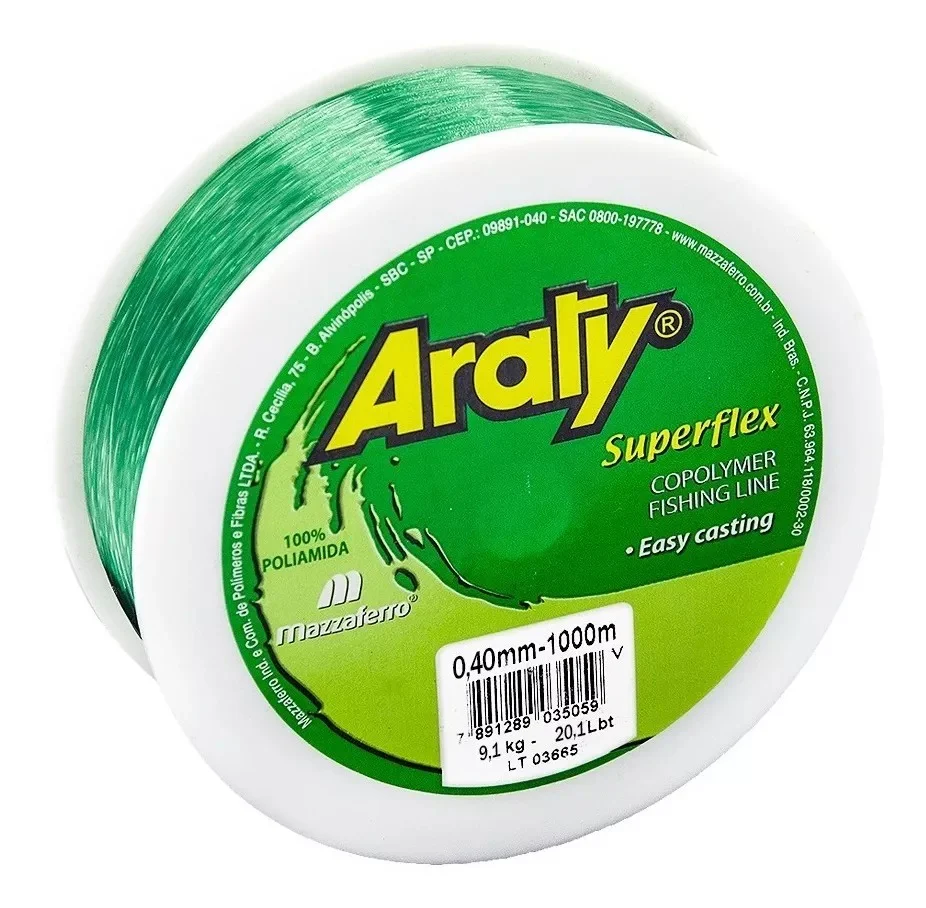 HILO MONOFILAMENTO ARATY P/PESCA VERDE 1000M 0.40MM 15HILONY076MA