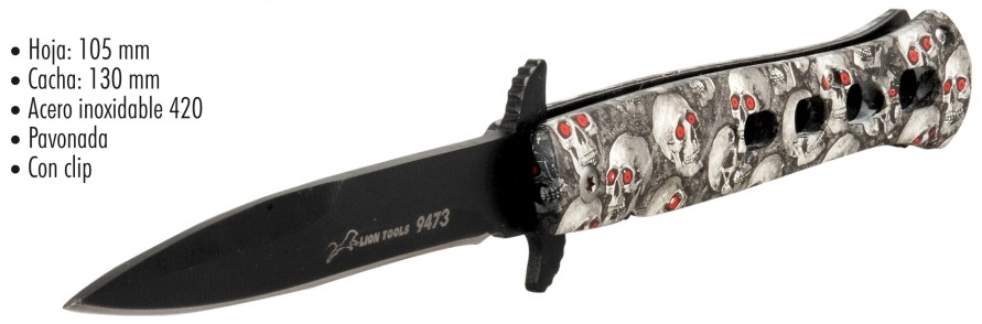 NAVAJA LION TOOLS 4&quot; PAVONADA MANGO CALAVERA CLIP 9473