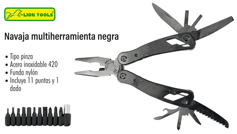 NAVAJA LION TOOLS MULTIHERRAMIENTA NEGRA 9309