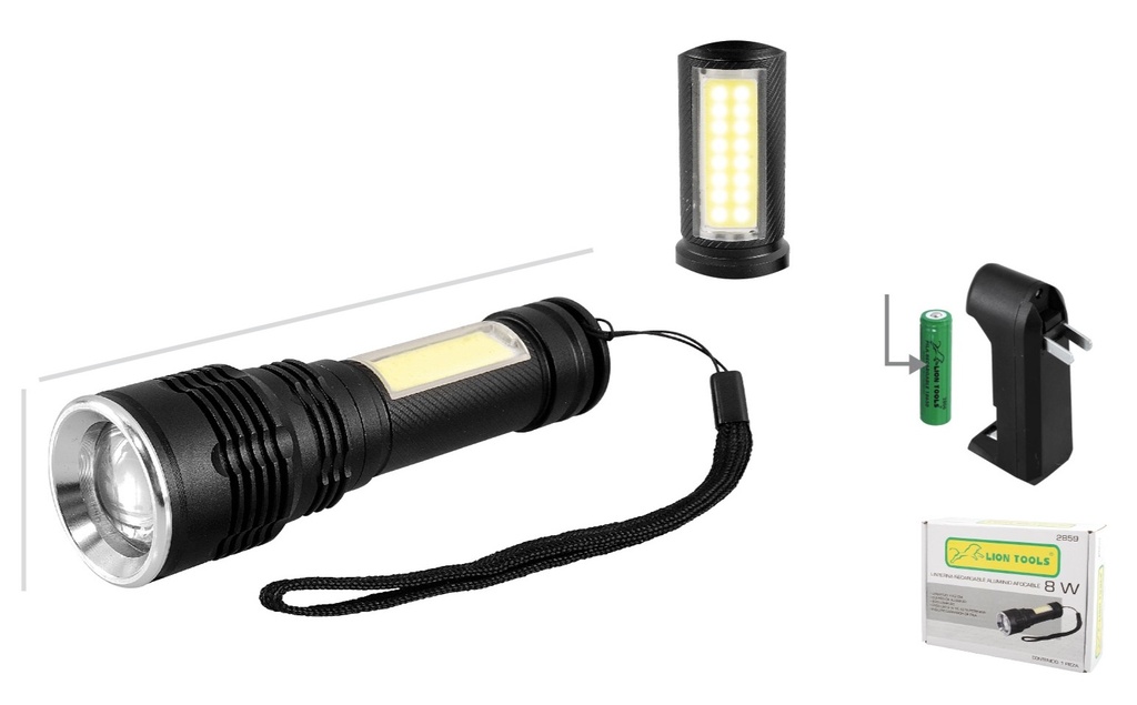 LINTERNA LION TOOLS RECARGABLE ALUMINIO 8W 2859