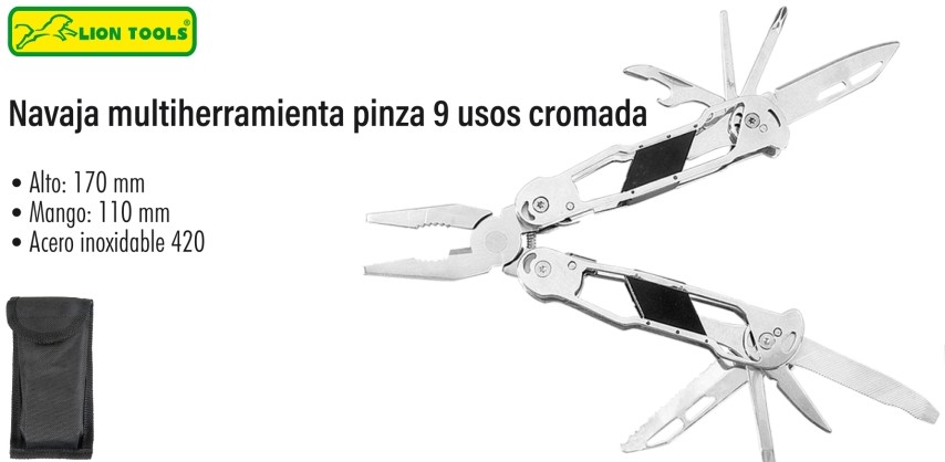 NAVAJA LION TOOLS MULTIHERRAMIENTA PINZA 9 USOS CROMADA 8589