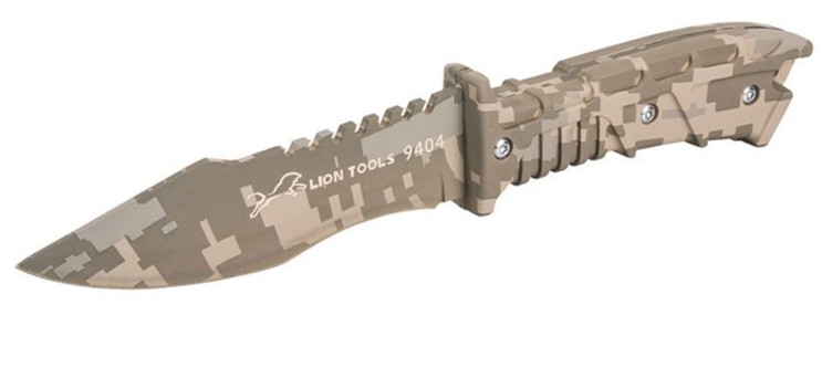 CUCHILLO LION TOOLS 4 1/2&quot; HOJA Y MANDO CAMUFLAJE CON FUNDA 9404