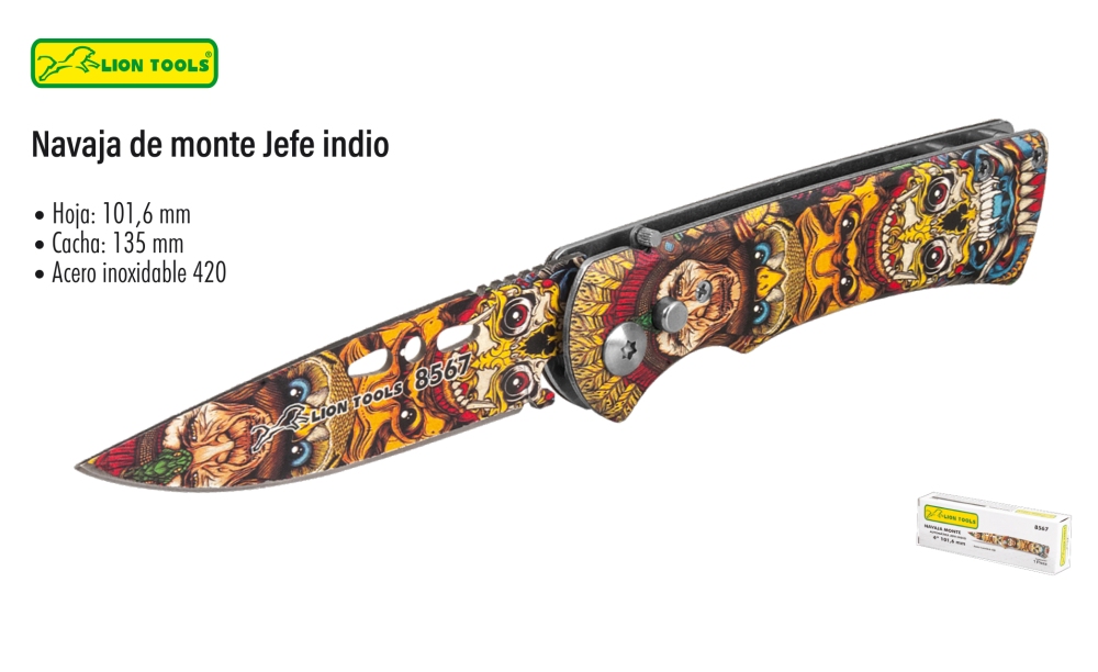 NAVAJA LION TOOLS 4 1/2&quot; AUTO JEFE INDIO 8567