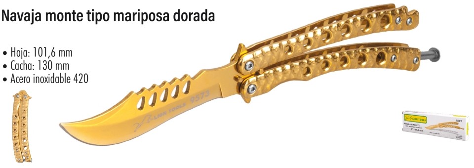 NAVAJA LION TOOLS 4&quot; TIPO MARIPOSA DORADA 9573