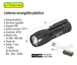 [L8829] LINTERNA LION TOOLS RECARGABLE PLASTICO 1 W LUMENES 8829